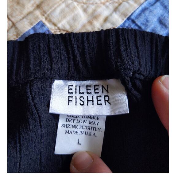 Eileen Fisher Large Black Crinkle Rayon Maxi Skirt Elastic Waist USA Made - Picture 5 of 9